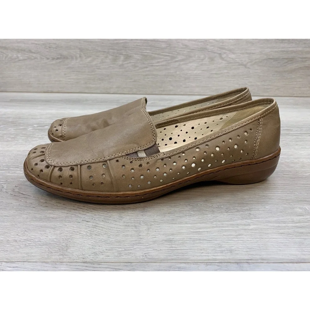 Rieker Women's Brown Leather Perforated Slip On Loafers Size 39 EU 8 US Shoes